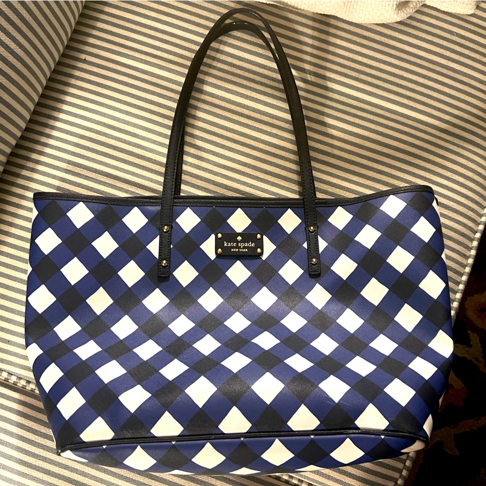 Kate Spade Navy and White Check Tote Bag
